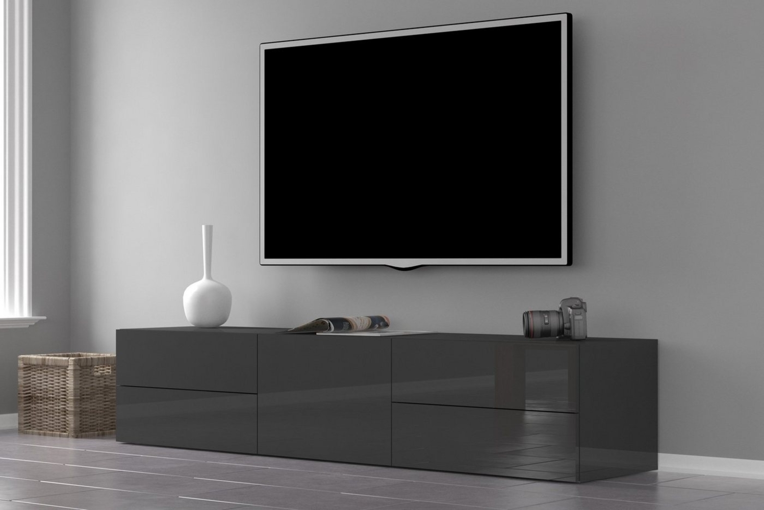 TV-Board >Mercogliano< in Anthrazit Hochglanz - 170x35.2x40cm (BxHxT) Bild 1