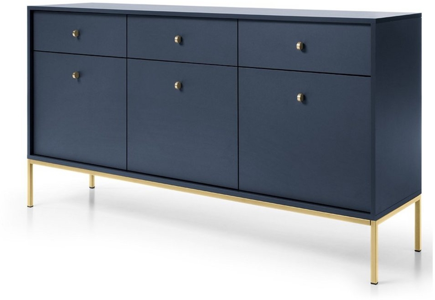Lomadox Sideboard MALAGA-160, 154cm breit, marineblau, Fußgestell goldfarben, goldene Griffe Bild 1