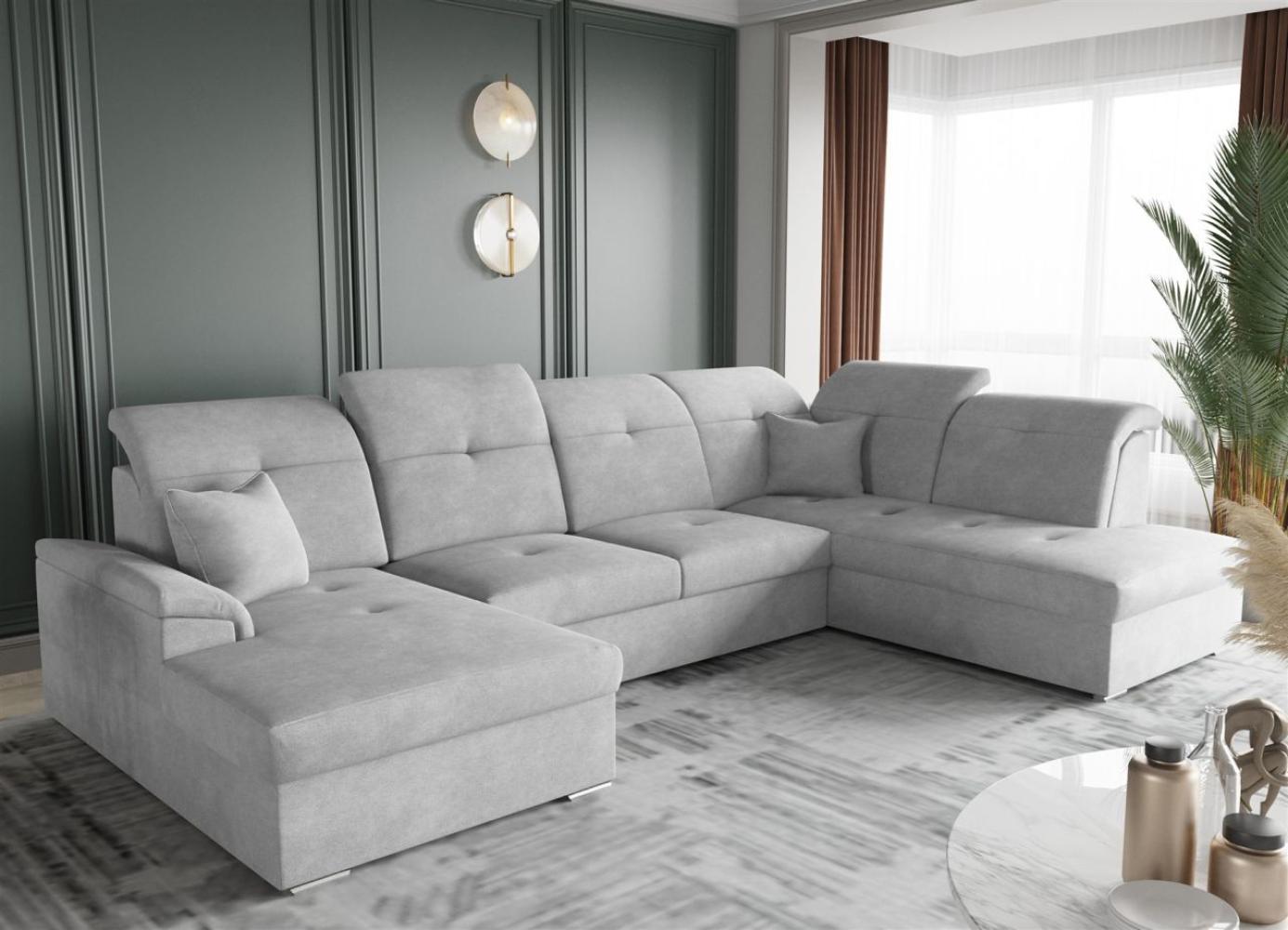 Wohnlandschaft Schlafsofa FREJA Stoff Brooklyn Hellgrau Langer Schenkel Rechts Bild 1