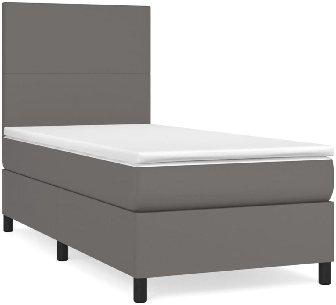 vidaXL Boxspringbett mit Matratze Grau 90x200 cm Kunstleder 3142705 Bild 1