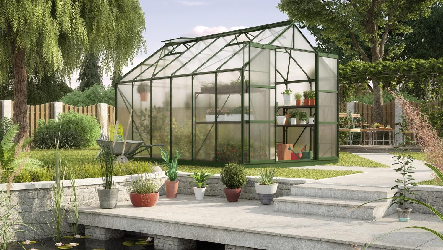 Vitavia Gewächshaus Uranus 9900 BxTxH 257 x 383 x 248 cm 4mm HKP 9,9m² Alu smaragd Bild 1