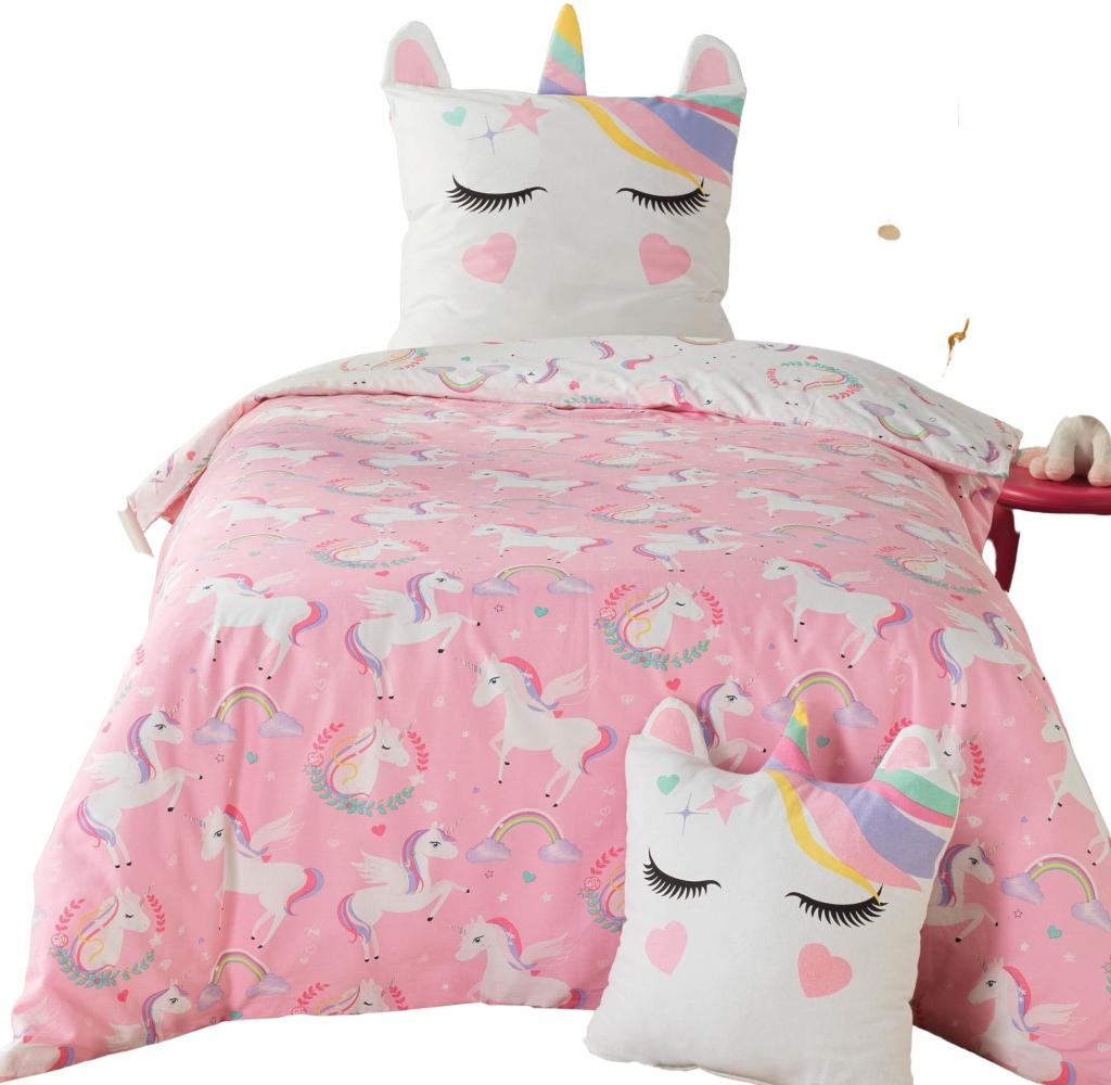 2tlg Mädchen Kinder Bettwäsche Einhorn Bettbezug Kissenbezug 140x200 cm Baumwolle Bild 1