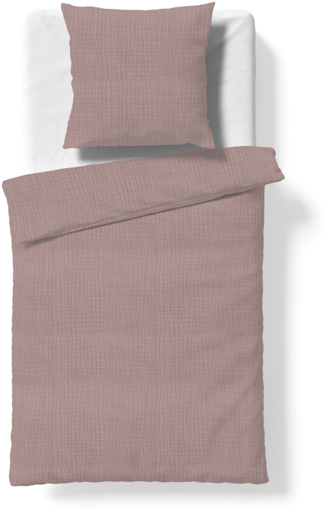 Fleuresse Musselin Bettwäsche 155x220 Faro mauve altrosa uni 614446-4095 Bild 1