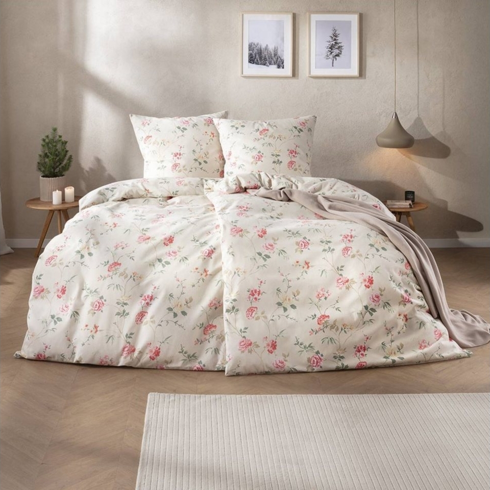 Estella Samt + Seide Flanell Bettwäsche 155x220 Corvara leinen Rosen 5470-205 Bild 1