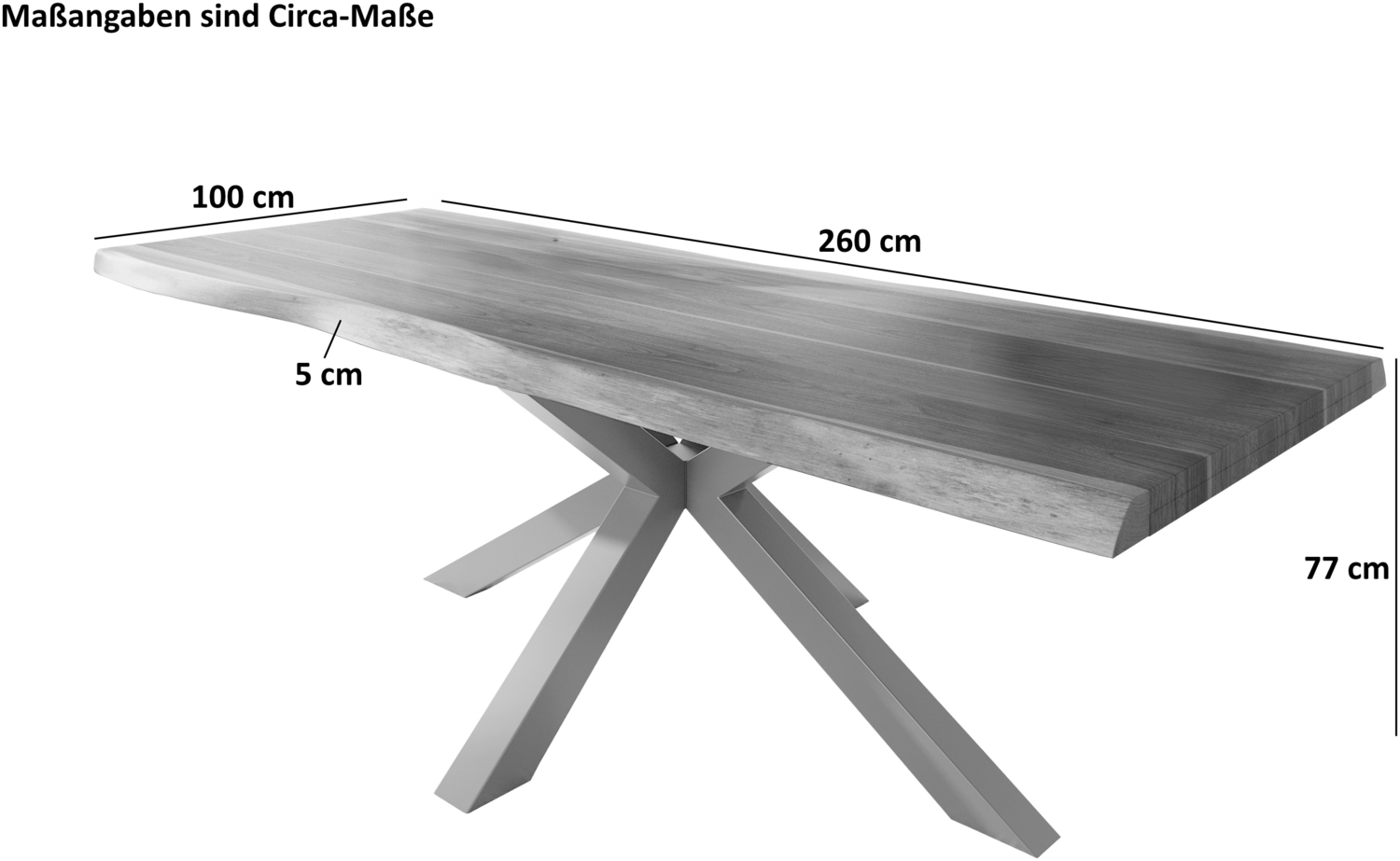 Esstisch Baumkante massiv Akazie Natur 260x100 Spider-Gestell silber ATLAS 140110599 Bild 1