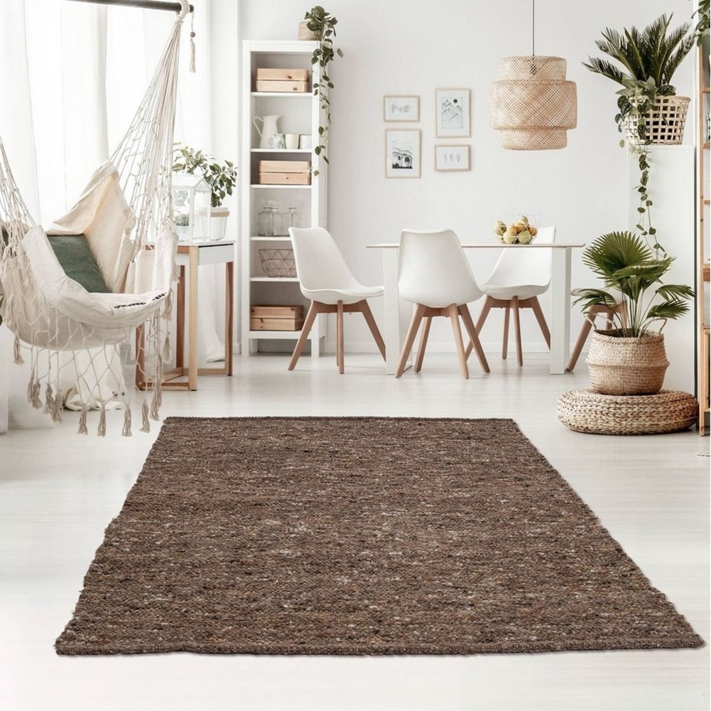 TaraCarpet Wollteppich TaraCarpet Handwebteppich Oslo, rechteckig, Höhe: 10 mm, Schurwolle Handgewebt braun meliert Wohnzimmer Schlafzimmer 070x240 cm Bild 1