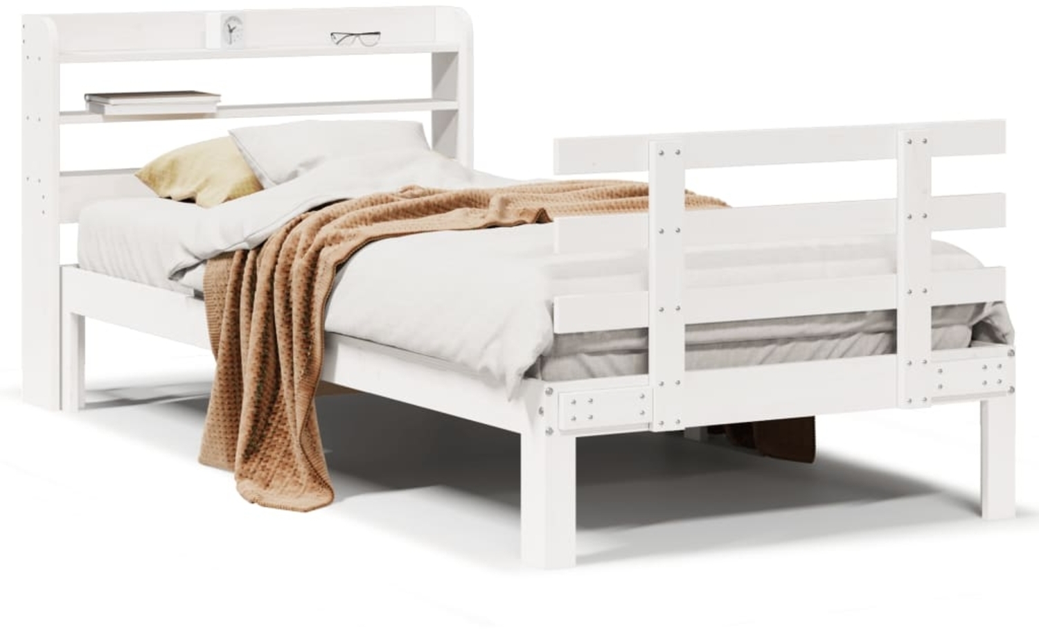 vidaXL Bettgestell mit Kopfteil ohne Matratze Weiß 75x190 cm 3306838 Bild 1