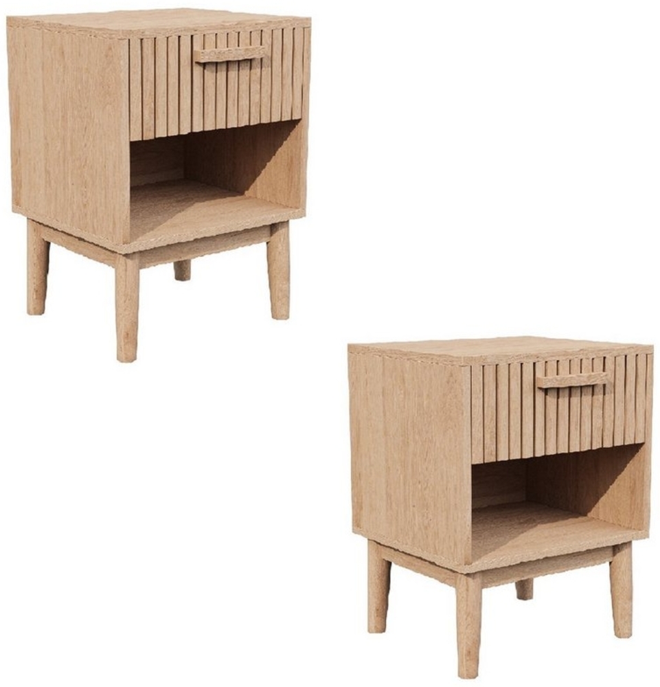 FUROKOY Nachttisch 2er Set, Nachtschrank mit Schubladen (Beistellschrank mit Holzbeine), Sofatisch für Wohnzimmer Schlafzimmer, 40 x 35 x 55 cm Bild 1