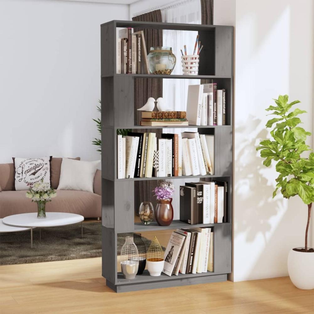 vidaXL Bücherregal/Raumteiler Grau 80x25x163,5 cm Massivholz Kiefer 814066 Bild 1