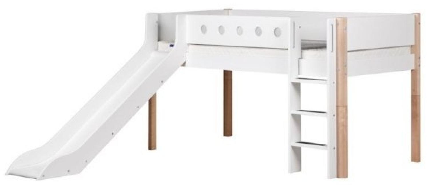 Flexa 'White' Halbhochbett mit Rutsche, weiß/natur, gerade Leiter, 90x200 cm Bild 1