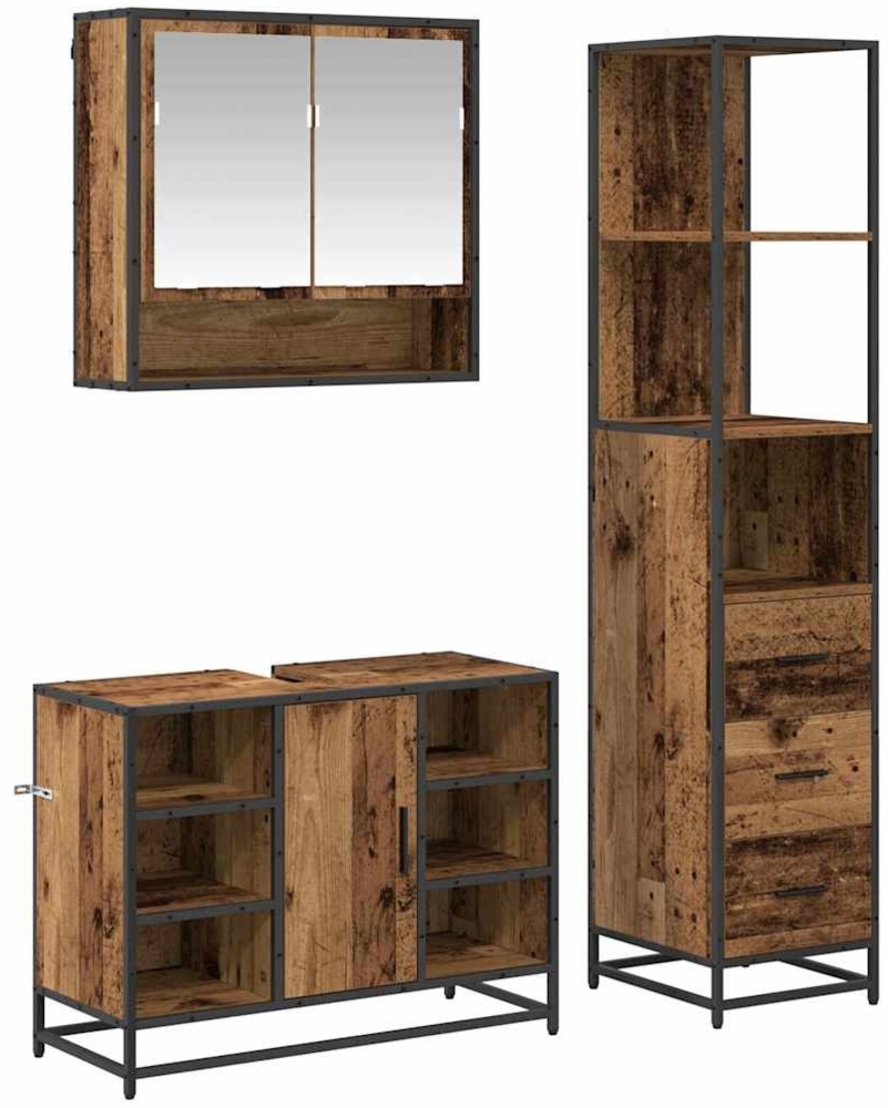 vidaXL Badezimmermöbel-Set mit Schubladen 3 pcs Altholz Holzwerkstoff 3402569 Bild 1