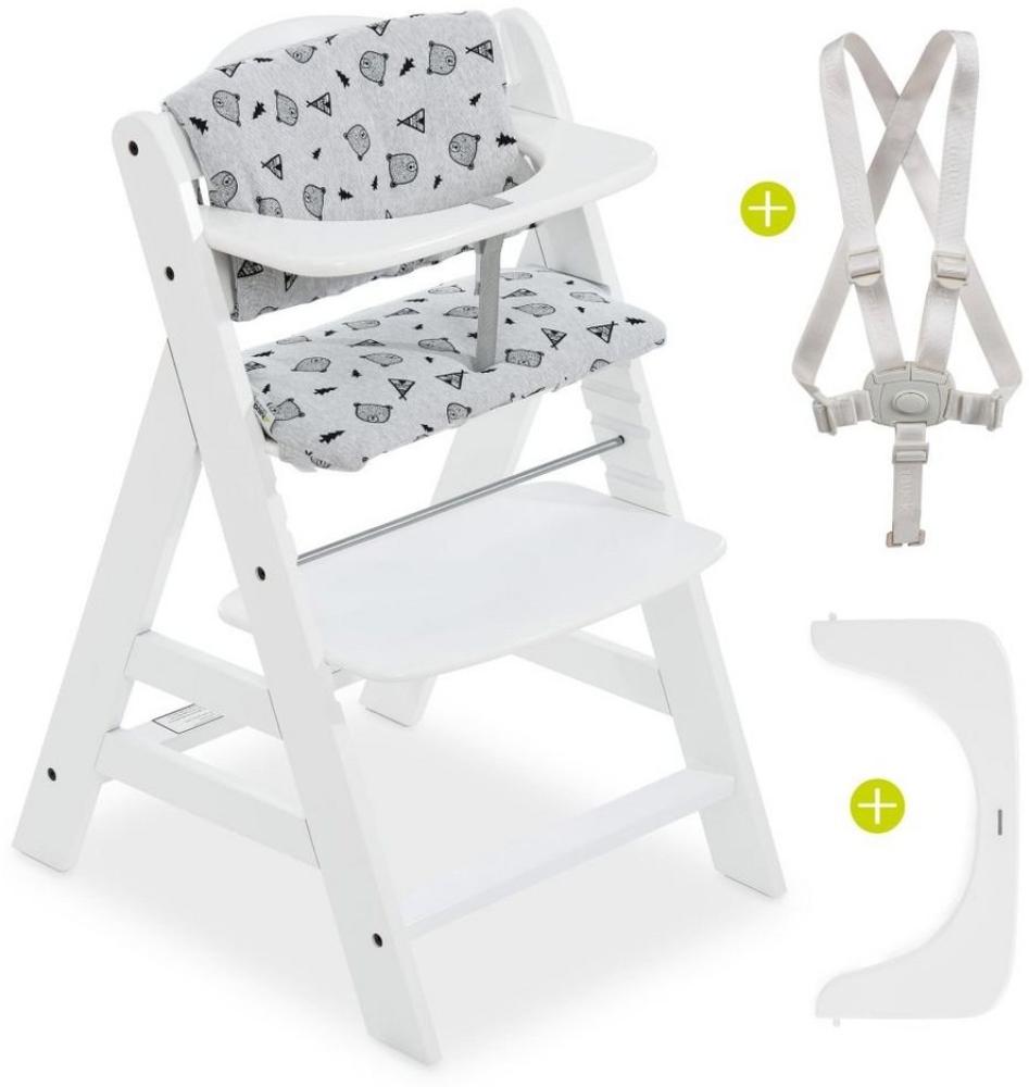 Hauck Hochstuhl Alpha Plus White (Set), Mitwachsender Holz Baby Kinderhochstuhl mit Sitzauflage - verstellbar Bild 1