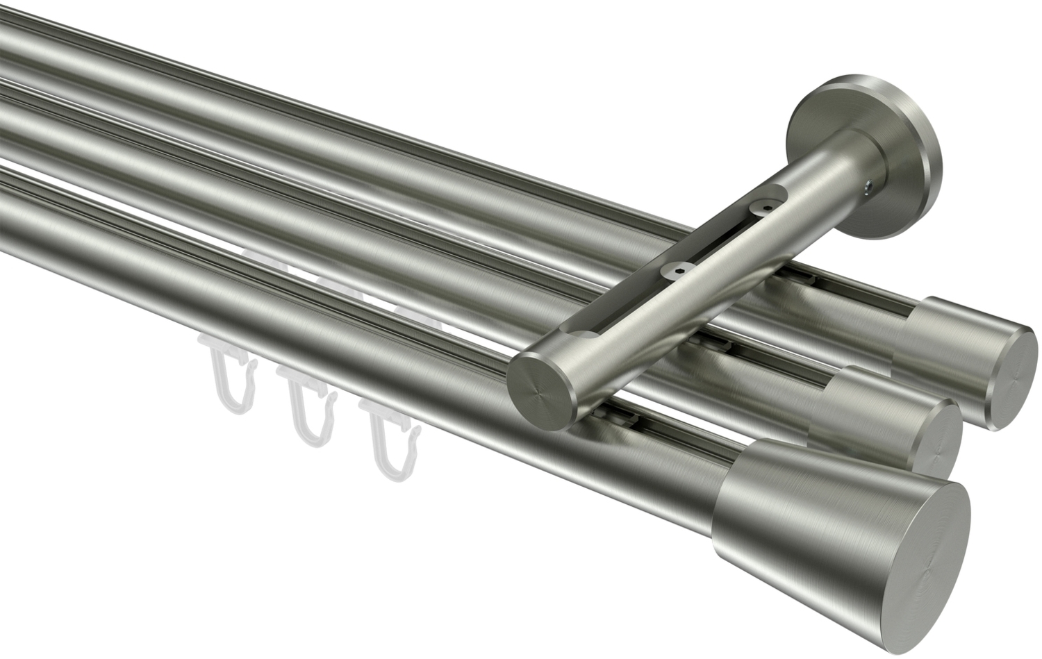 Innenlauf-Gardinenstangen-Set Siteno Sitra 420 cm (geteilt in 3 x 140 cm), 3-läufig, 20 mm Ø Edelstahl-Optik Bild 1