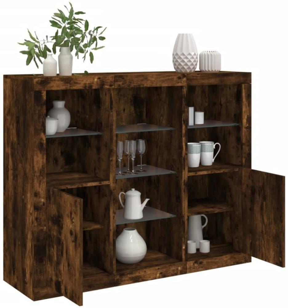 vidaXL Sideboards mit LED-Leuchten 3 Stk. Räuchereiche Holzwerkstoff 3209125 Bild 1