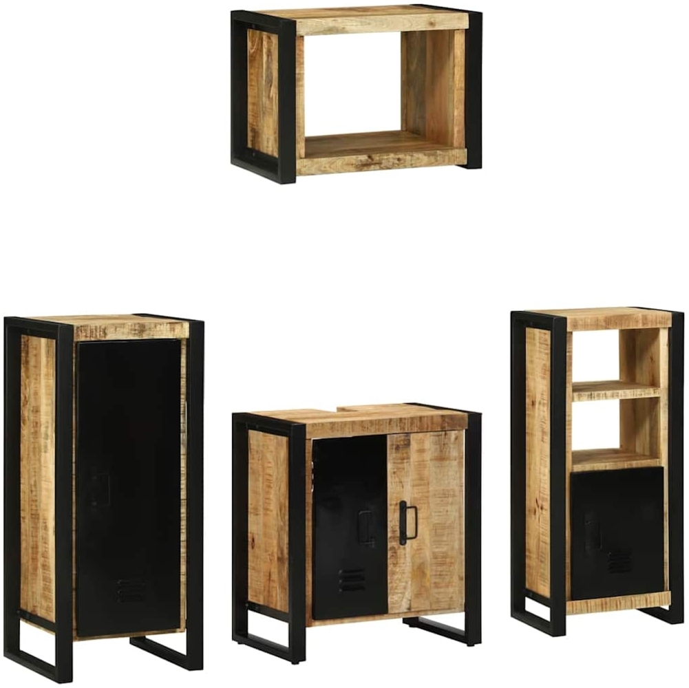 vidaXL Badezimmermöbel-Set mit Regal 4 pcs Braun Massivholz Mango 3305676 Bild 1