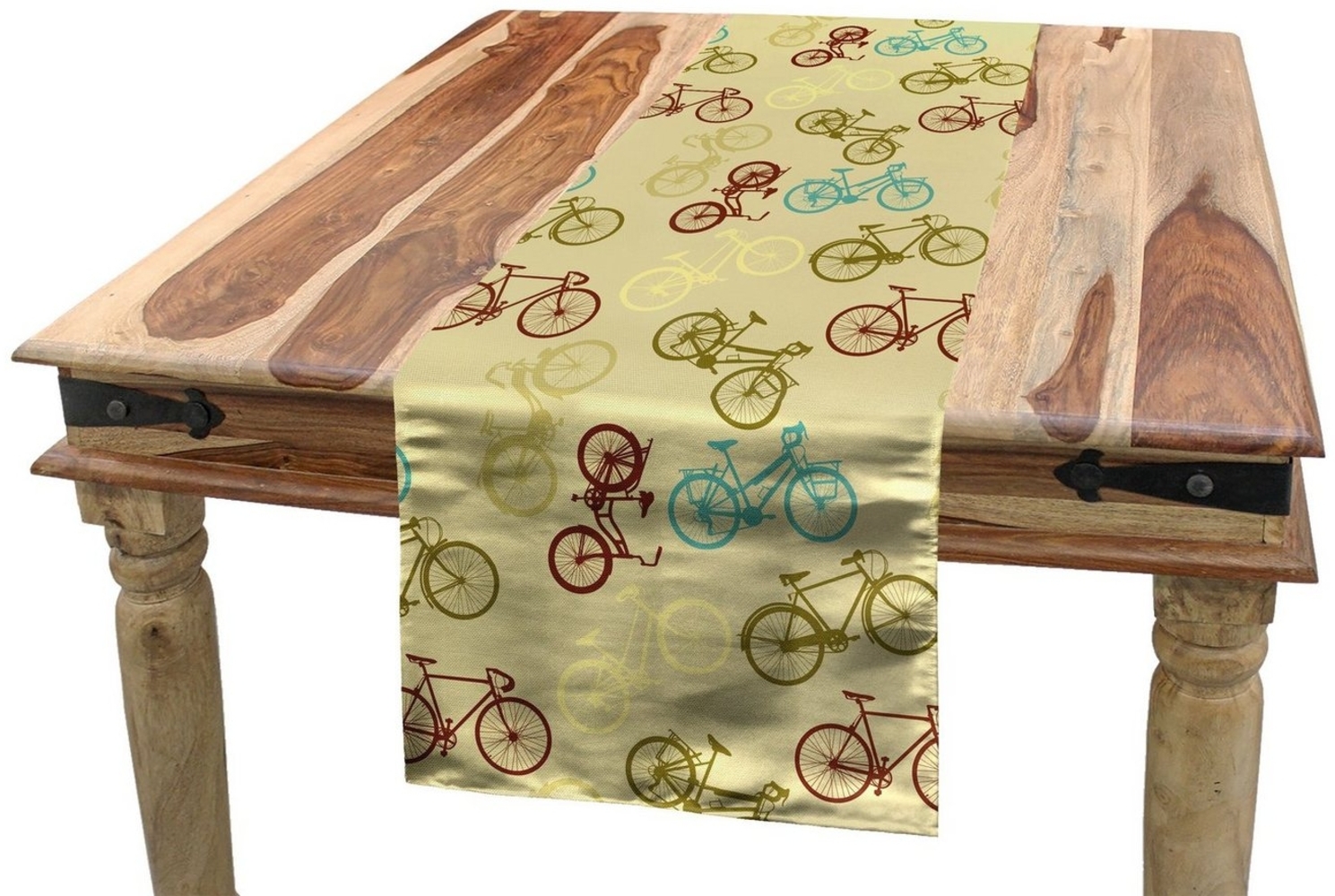 Abakuhaus Tischläufer Esszimmer Küche Rechteckiger Dekorativer Tischläufer, Fahrrad Kontrast Vintage-Farben Bild 1