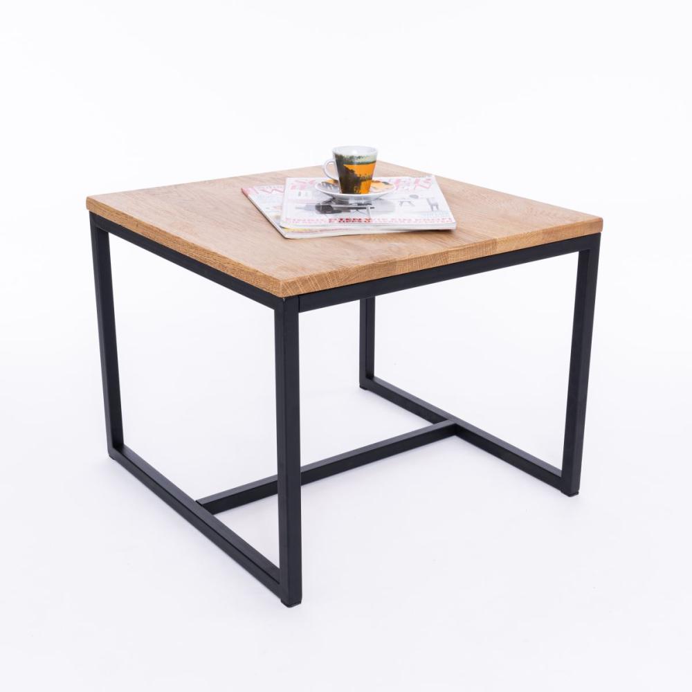 bhp Couchtisch Ismene Eiche rustikal geölt Metallfüße schwarz matt 50 x 50 x 50 cm Bild 1