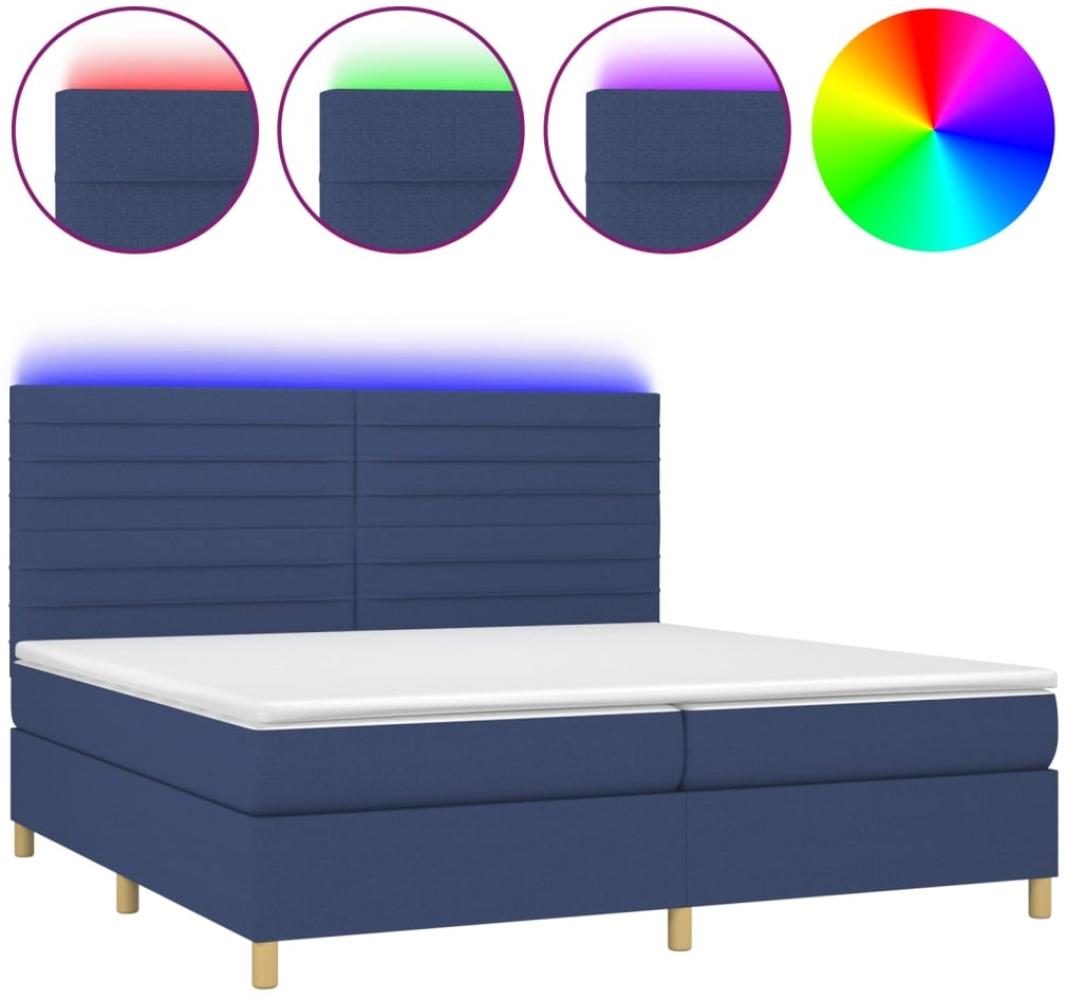 vidaXL Boxspringbett mit Matratze & LED Blau 200x200 cm Stoff, Härtegrad: H2 [3135547] Bild 1