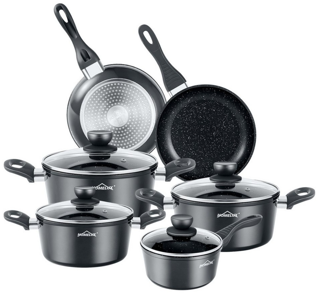 HOMELUX Topf-Set Induktions Töpfe Set Classic Antihaftbeschichtung Kochtopfset, Aluminium (Kochgeschirr-Set, 10-tlg, 3x Kochtopf, 2x Bratpfanne,1x Saucentopf,4x Glasdeckel), Induktionsgeeignet Bild 1