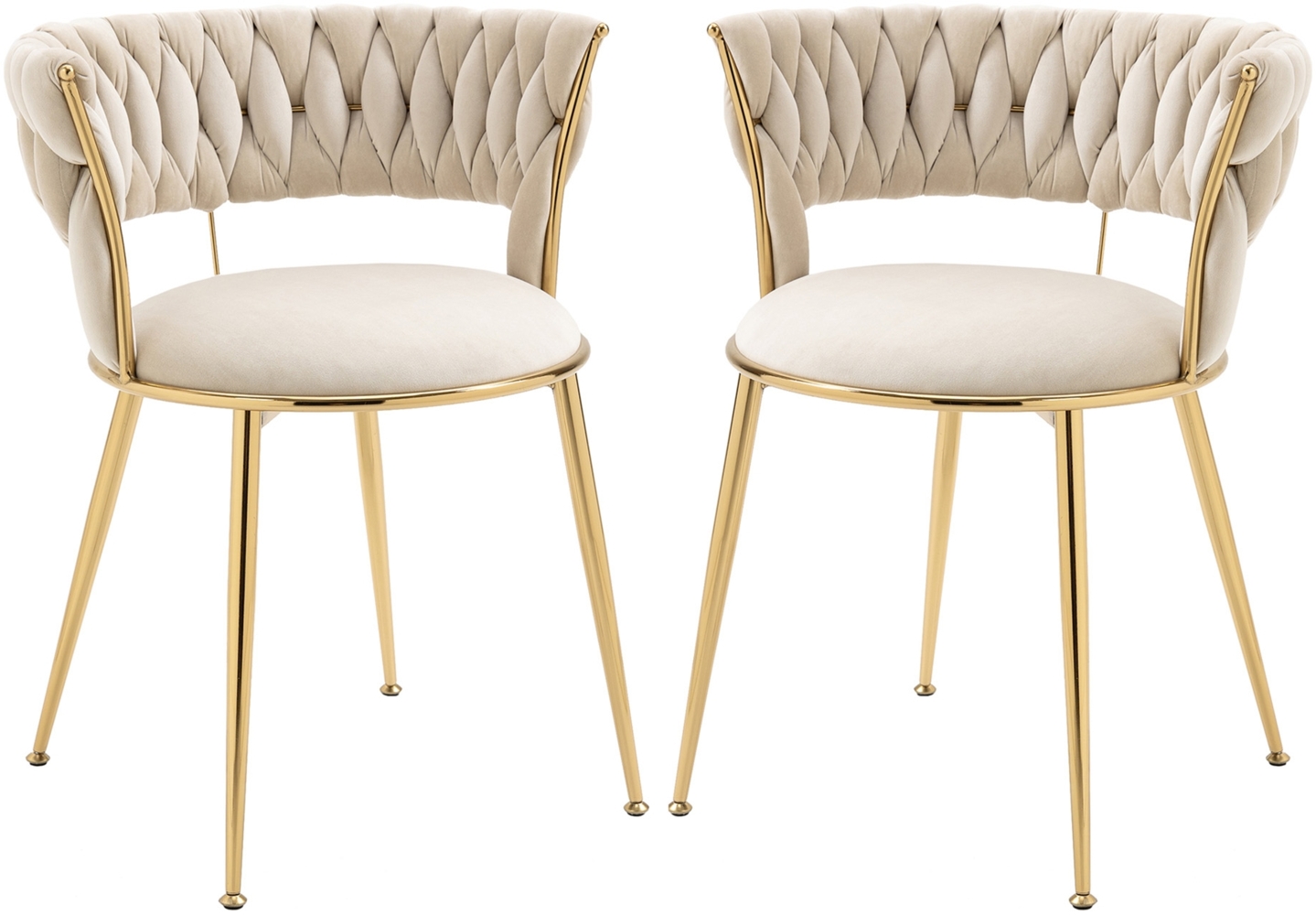 LVHOM Esszimmerstuhl Luxuriöse Samt-Stühle 2er mit Rückenlehne & Metallbeine, Goldene Stuhlbeine & Rahmen, Geflochtener Stil, mehrere Farboptionen, Polsterstuhl, 2 St Bild 1