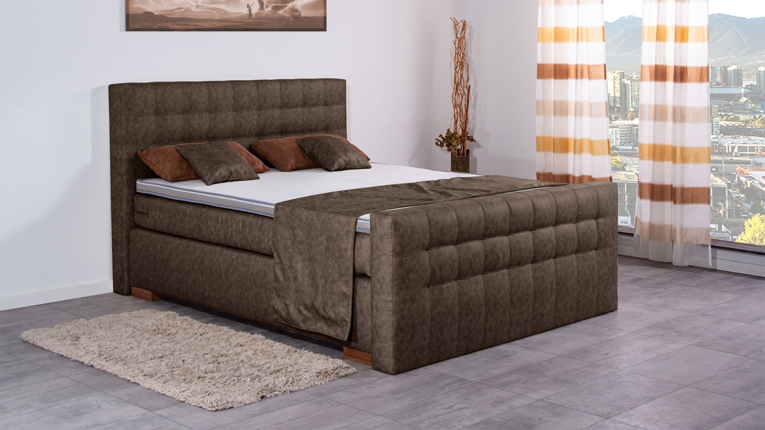 Meisterbetten Boxspringbett Luis 120x200 in MS-Brown, Matratzenbezug Nano, Komfortschaum-Topper Bild 1