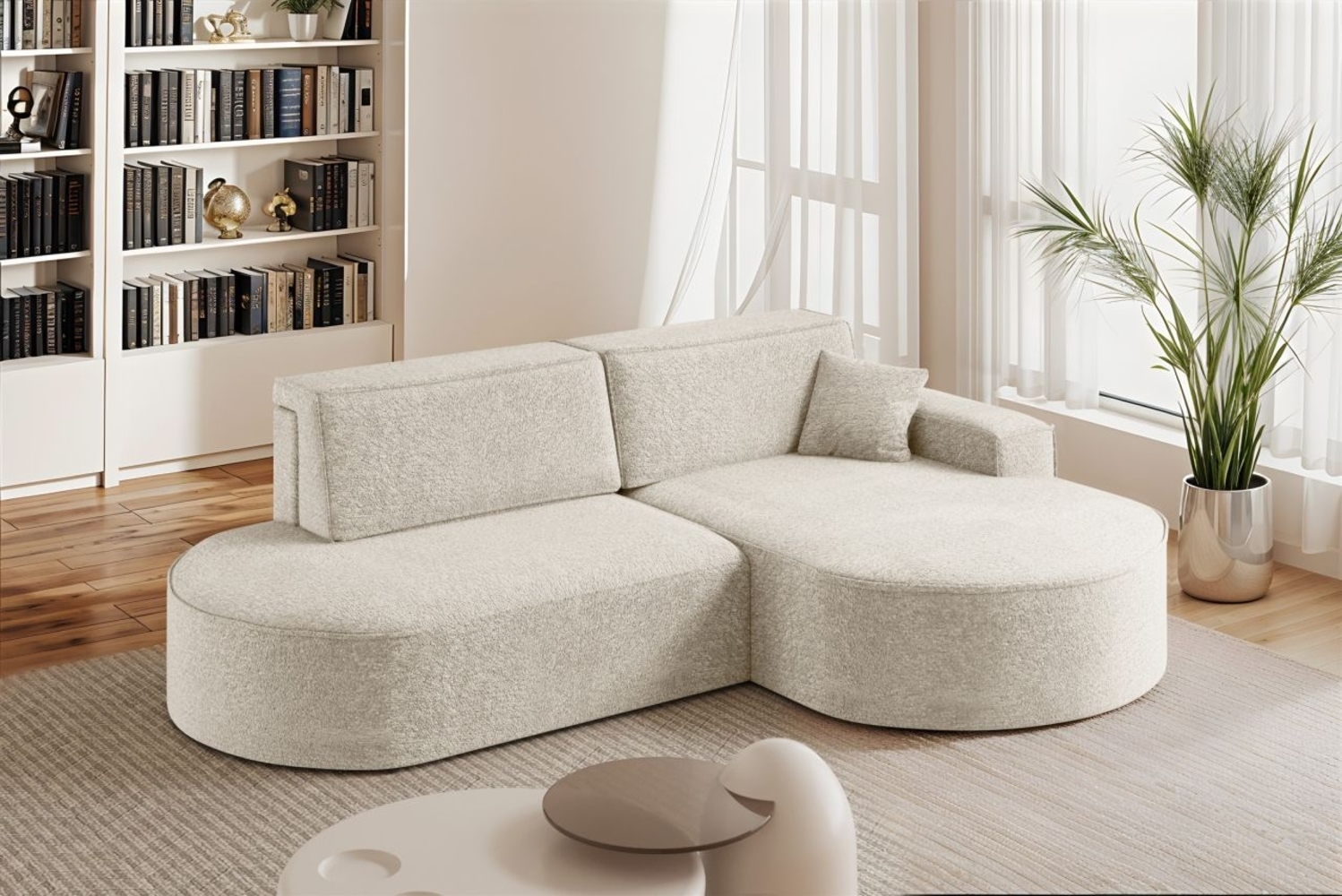 Ecksofa Schlafsofa Sofa VENEDIG Stoff Arena Creme Ottomane Rechts Bild 1