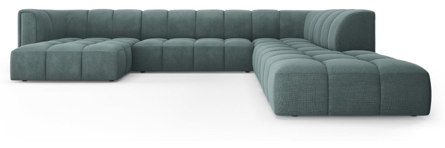 Micadoni Modulares Panorama Ecksofa Serena 7-Sitzer Strukturierter Stoff, Meergrün Bild 1