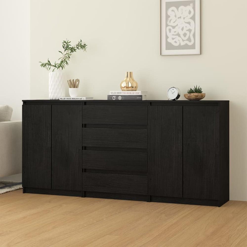 vidaXL Beistellschränke 3 Stk. Schwarz Massivholz Kiefer 3094816 Bild 1