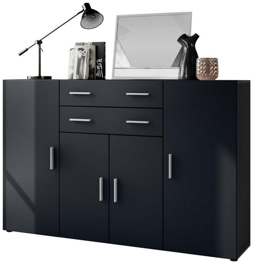 Highboard Aron Anrichte mit 2 Schubladen und 4 Türen mit insgesamt 8 Fächer dahinter, Anthrazit matt/Schwarz matt (166,5 x 106,5 x 35 cm) Bild 1