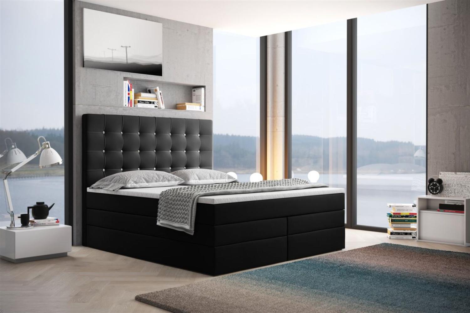 Boxspringbett Schlafzimmerbett TRIANA DELUX 140x200cm in Kunstleder Schwarz Bild 1