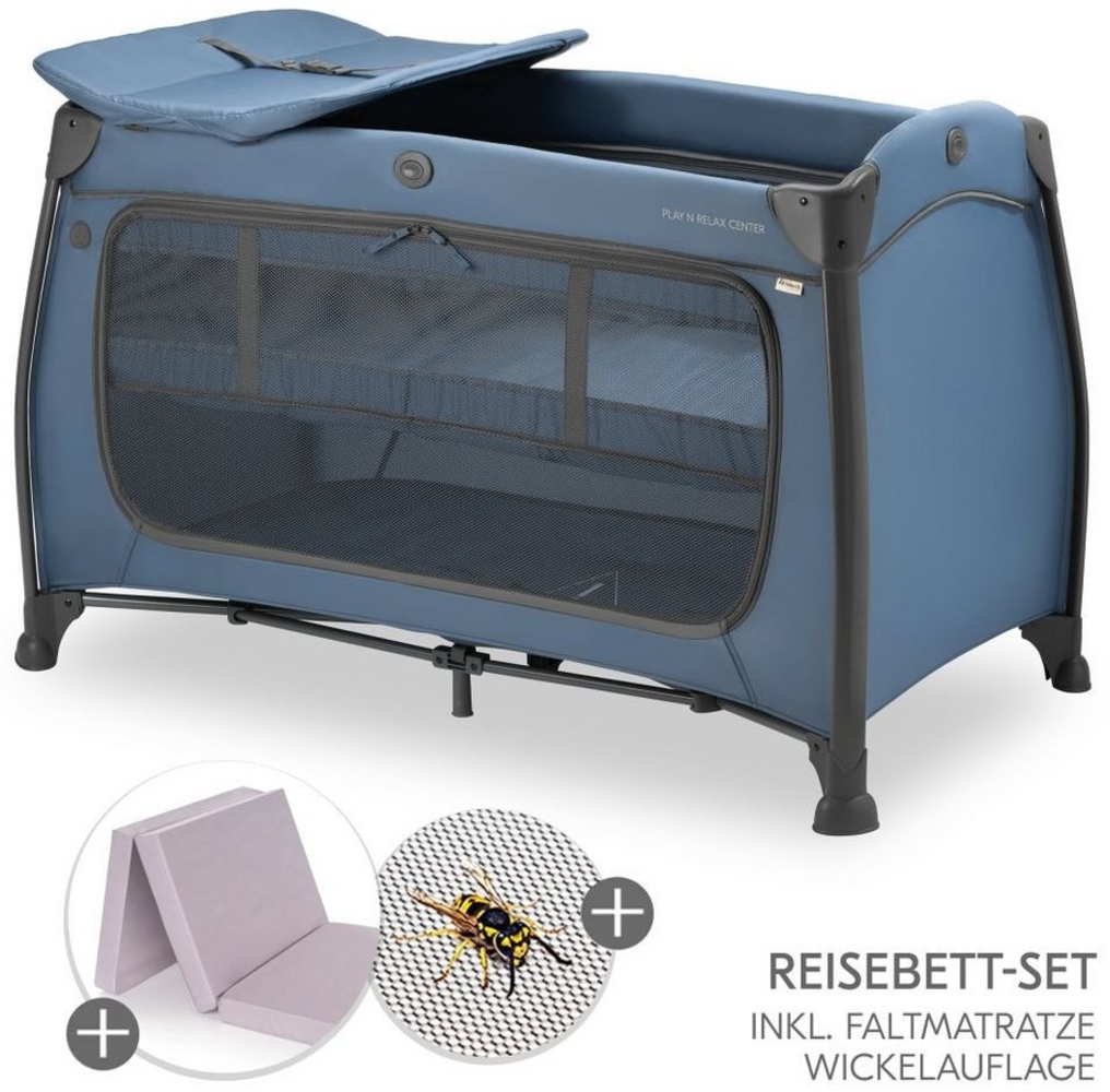 Hauck Baby-Reisebett Play'n Relax Center - Dark Blue, Babyreisebett mit Matratze, Insektenschutz, Wickelauflage, Einhang Bild 1