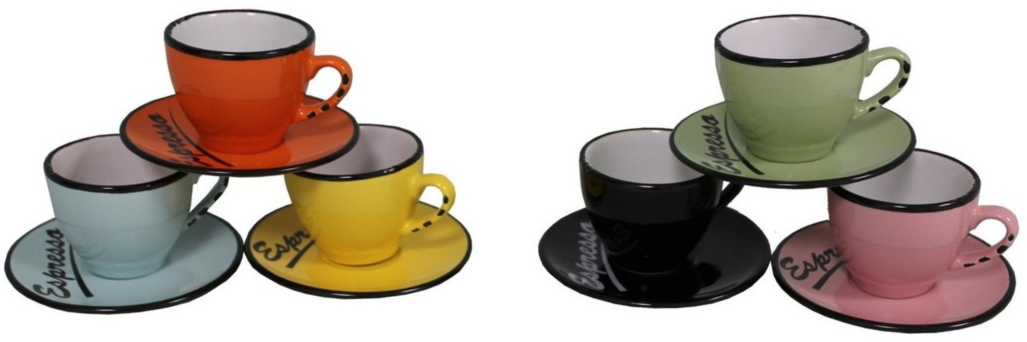 6er Set Farbige Espressotassen mit Unterteller Mokkatassen Antic Line SEB14799 Bild 1