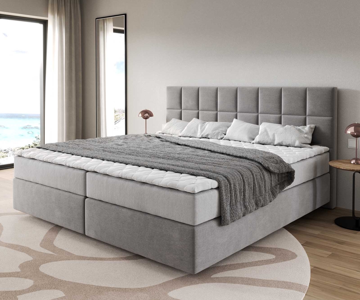 Boxspringbett Dream-Fine Mikrofaser Grau 200x200 cm mit Taschenfederkernmatratze und Topper Visco Bild 1