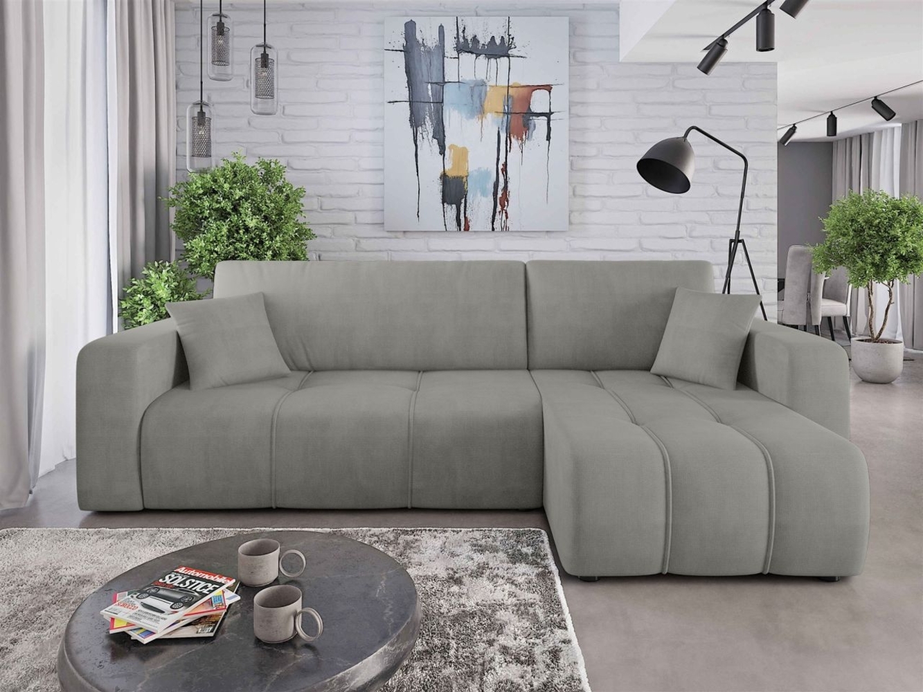 Ecksofa mit Schlaffunktion Sofa DAGNY in Stoff Cosmic Hellgrau Ottomane Rechts Bild 1