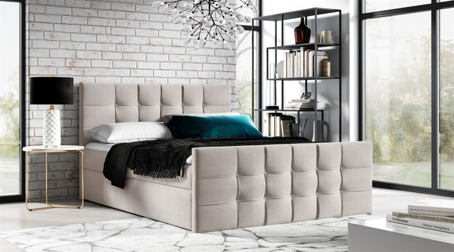 Boxspringbett Schlafzimmerbett OVIEDO LUX 180x220cm Stoff Faro Beige Bild 1