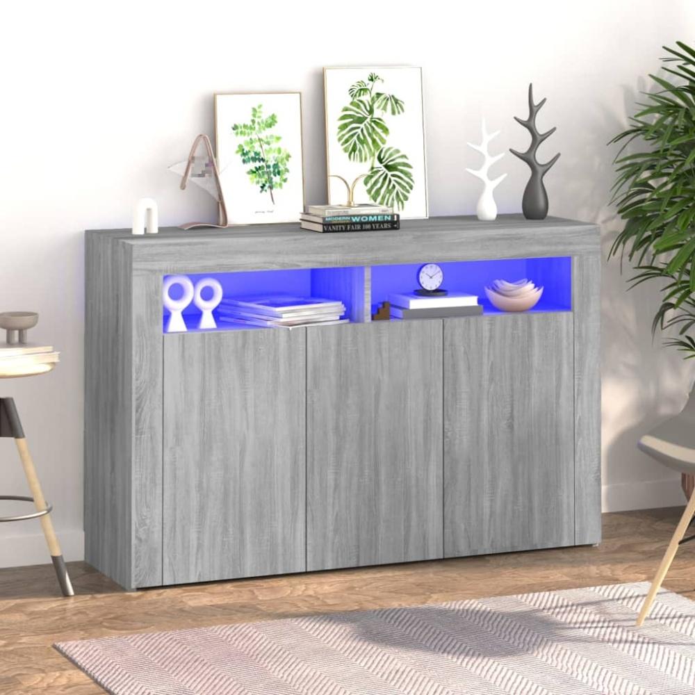vidaXL Sideboard mit LED-Beleuchtung Grau Sonoma 115,5x30x75 cm 815733 Bild 1