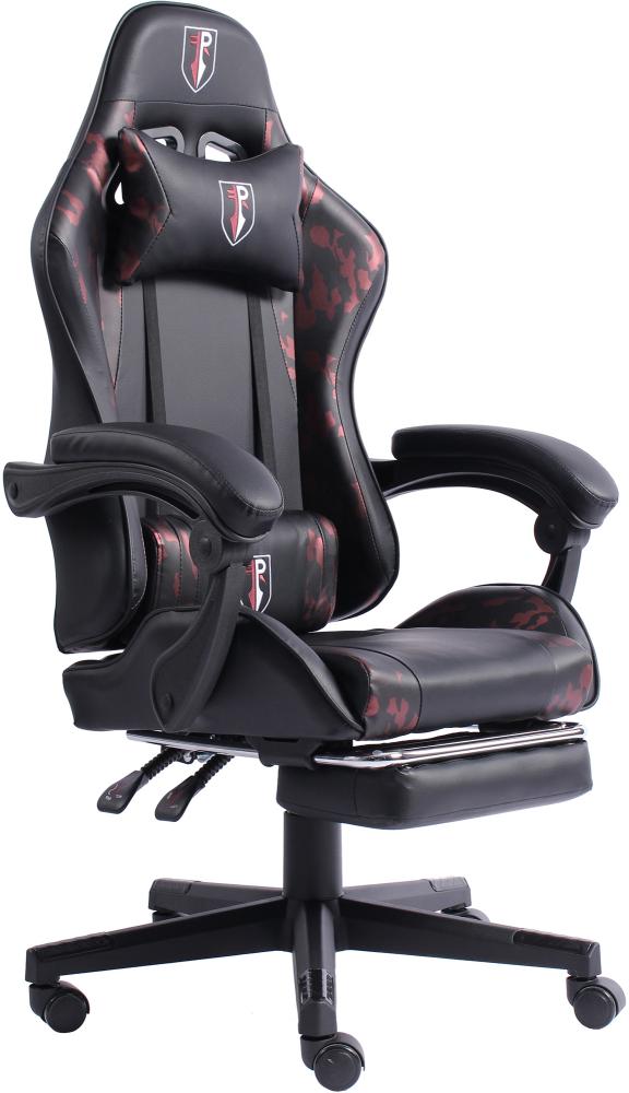 Gaming Chair im Racing-Design mit flexiblen gepolsterten Armlehnen - ergonomischer PC Gaming Stuhl in Lederoptik - Gaming Schreibtischstuhl mit ausziehbarer Fußstütze und extra Stützkissen Schwarz/Military -Rosa Bild 1