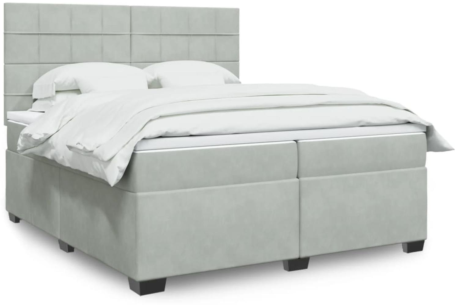 vidaXL Boxspringbett mit Matratze Hellgrau 200x200 cm Samt 3291002 Bild 1