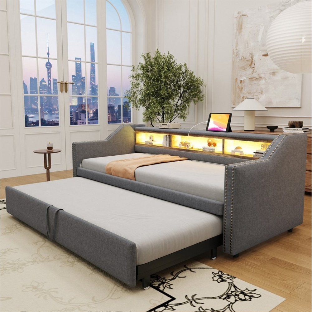 autolock Polsterbett Polsterbett, Ausziehbares Schlafsofa, LED-Licht und USB-Buchse Bild 1