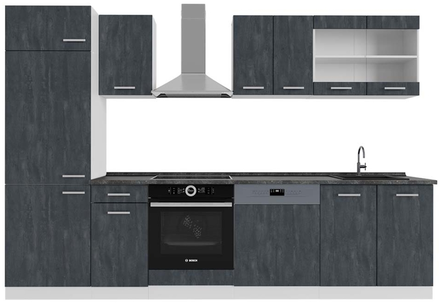 Küchenzeile R-Line Schwarz Beton/Weiß 300 cm AP Anthrazit Vicco Bild 1