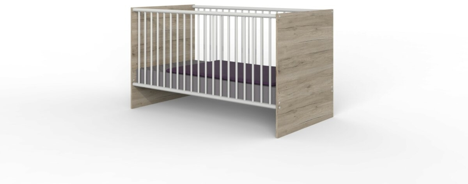Kinderbett Kiel Kinderzimmer Babyzimmer Eiche weiß 70x140 cm Bild 1