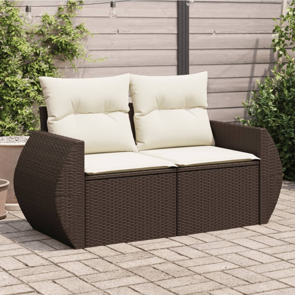 vidaXL Gartensofa mit Kissen 2-Sitzer Braun Poly Rattan 366222 Bild 1