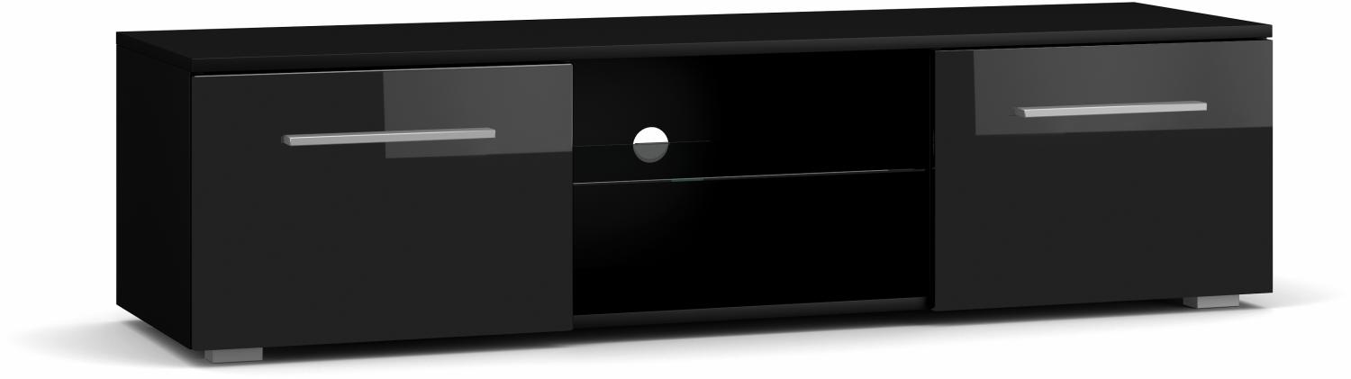 Domando Lowboard Rossano M2 Modern für Wohnzimmer Breite 140cm, Push-to-open-System, Schwarz Matt und Schwarz Hochglanz Bild 1