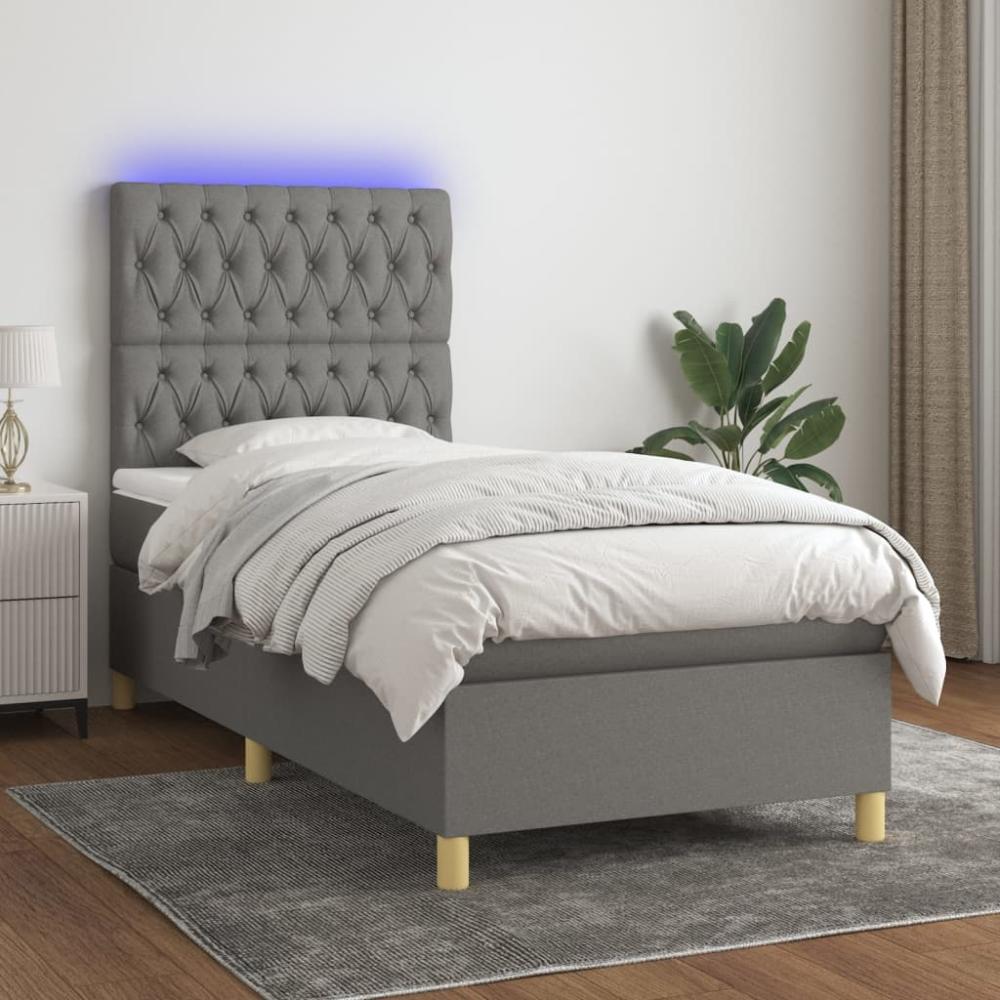 Boxspringbett mit Matratze & LED Stoff Dunkelgrau 90 x 190 cm Bild 1