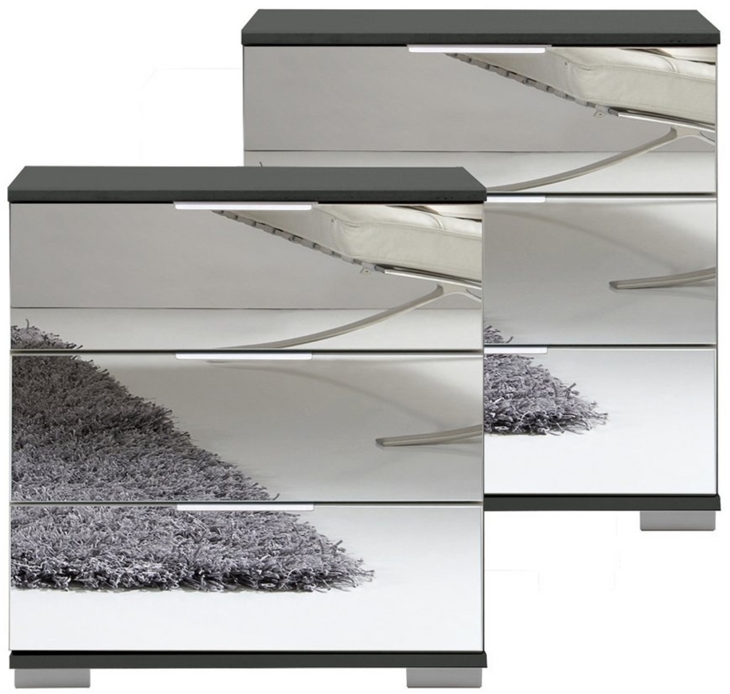 Lomadox Nachttisch ELSTRA-43, graphit mit Spiegelfront 52/58/38 cm Bild 1