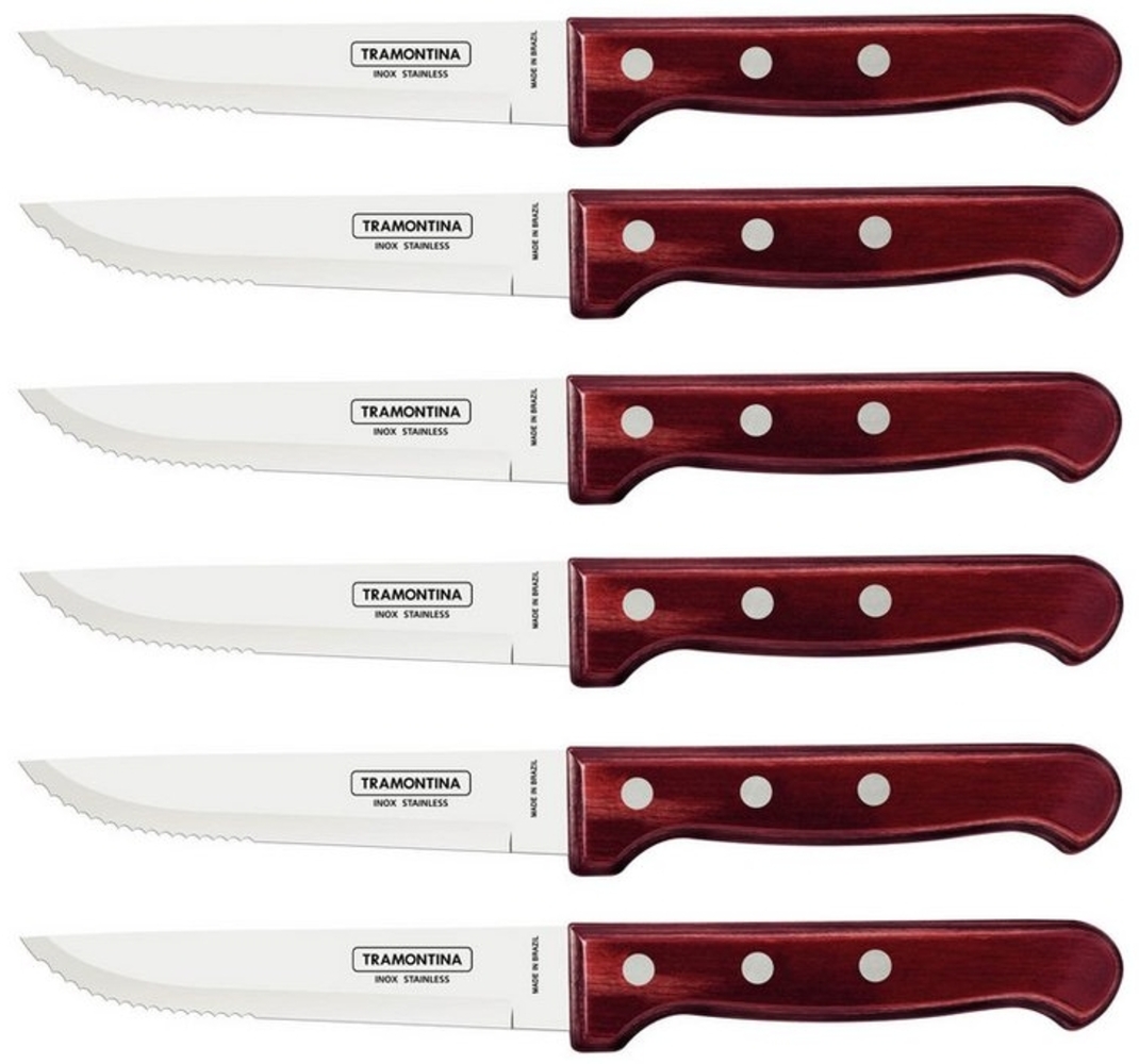 Tramontina Steakmesser GAUCHO - 6-teiliges Set, mit FSC Holzgriff (6 Stück), Echtholzgriff FSC, rostfreier Edelstahl, spülmaschinenfest Bild 1