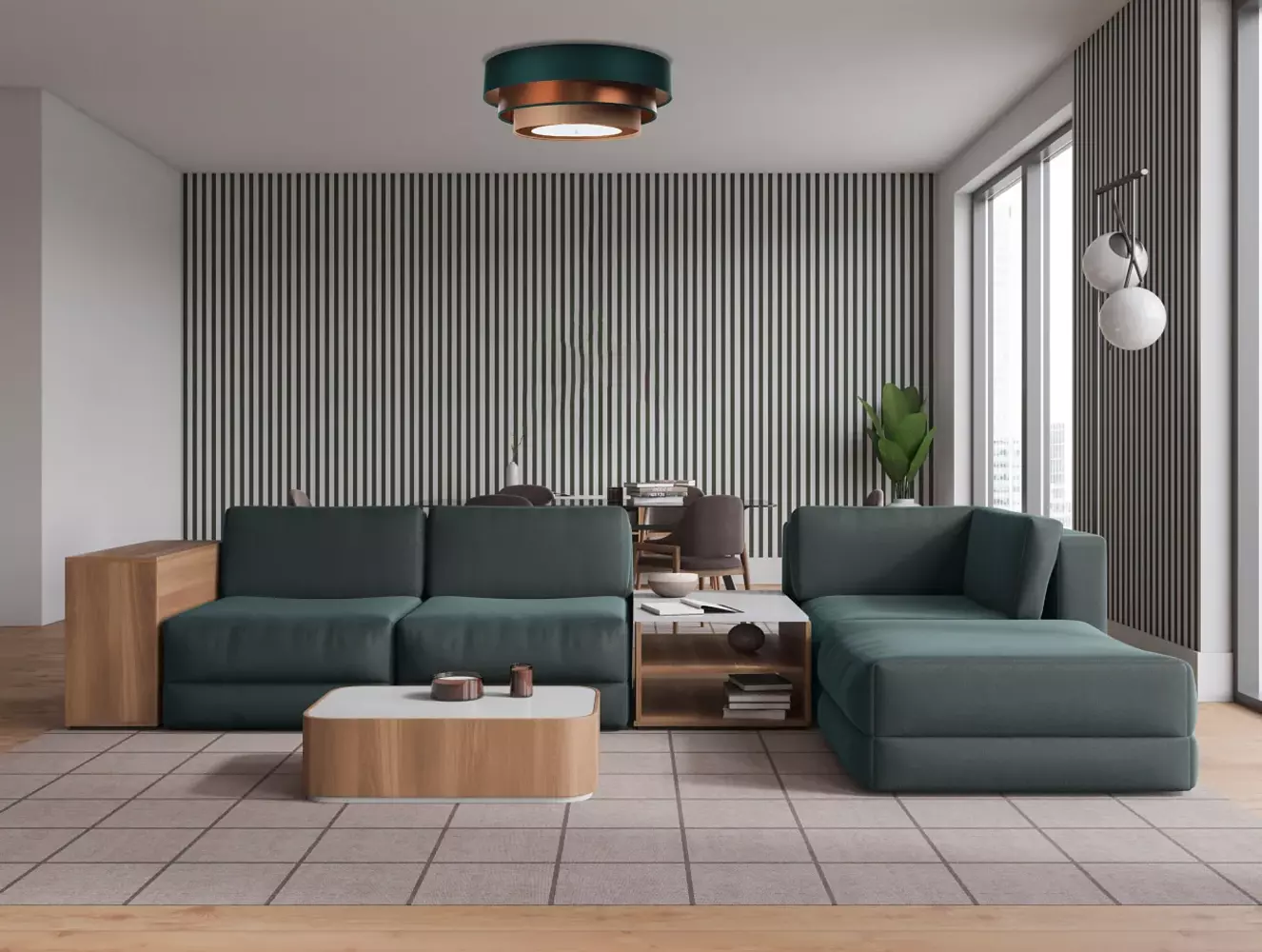 BPS Koncept 050-2EP-084 Deckenleuchte TRINITY 2xE27 60W Satin auf PVC-Kunststoff grün, kupfer, beige, weiß H:23cm Ø60cm dimmbar Bild 1