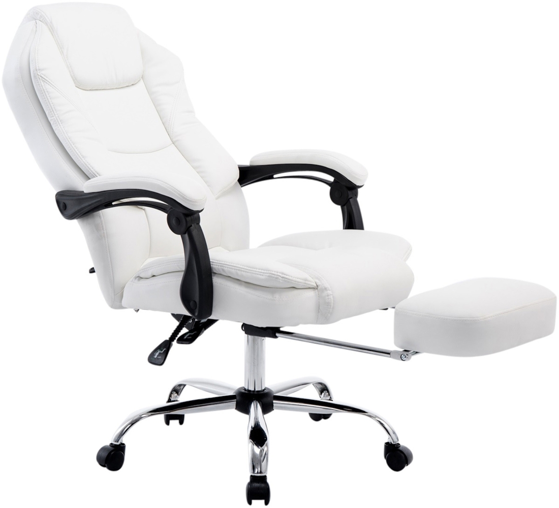 DELUKE® Bürostuhl MEDHA - 114 x 67 x 64, Weiß Kunstleder Metall in Chromoptik Gestell ergonomische Bürostühle Homeoffice Stuhl mit Rollen Bild 1