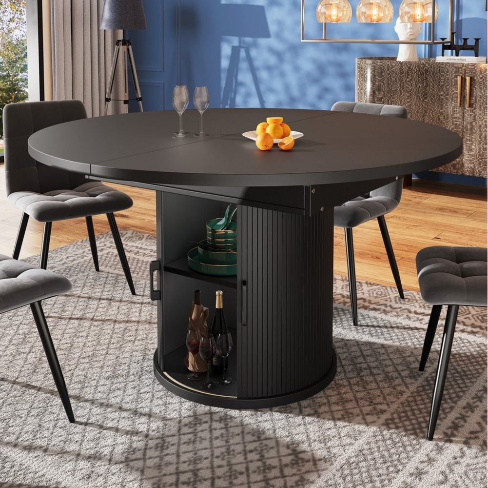 i@home Esstisch Ausziehbar,Esszimmertisch,Küchentisch,balkontisch (ausziehbare Tischplatte Runder Esstisch,ausziehbar zu oval,118-158 cm, Combo Item), ausziehbare Tischplatte, verstellbare Höhe, Walnuss-Maserung Bild 1