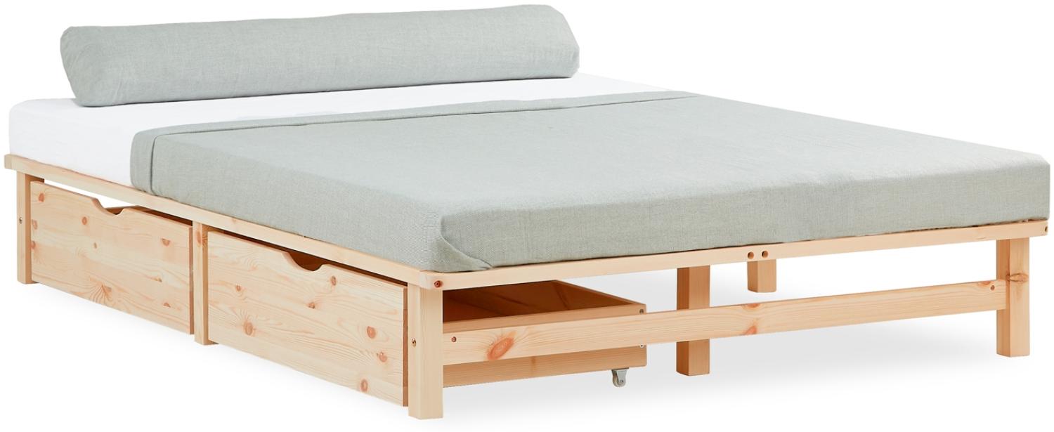 Palettenbett 140x200 cm mit Bettkasten 2er Set Lattenrost Holzbett Natur Palettenmöbel Bett Bild 1